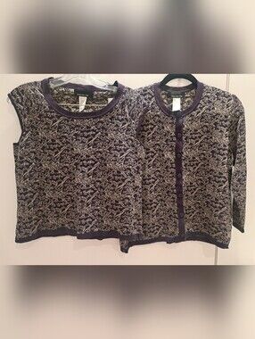 Jones New York Purple & Cream Knit Tank and Cardigan Set
